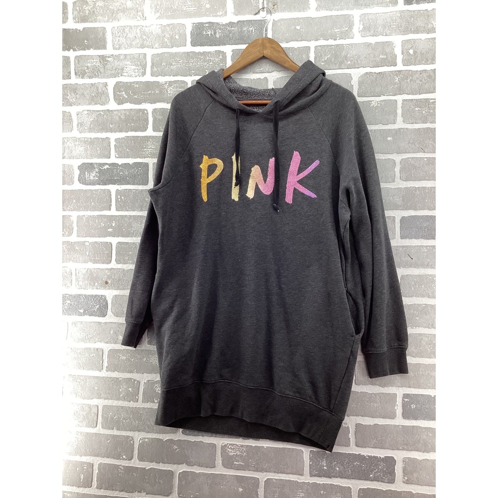Victoria's Secret PINK Hoodie Dress Gray Fleece Logo Pullover Small